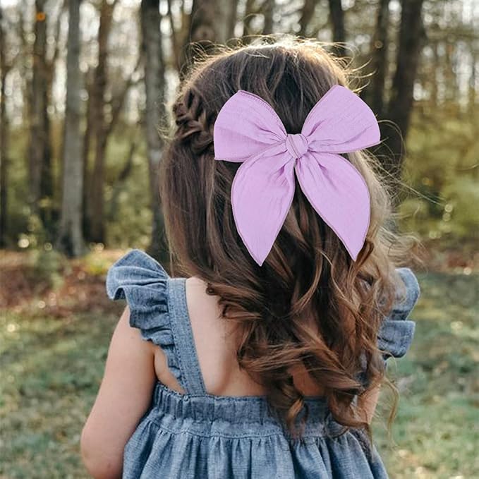 5.5 Inch Purple Fable Hair Bow: Handmade Linen Cotton Hair Clip for Girls - 1 PCS