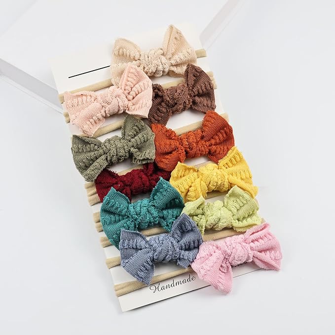 Baby Girl Knitting Hair Bow Headband Nylon Elastic Hair Bands 12Pcs Fall WInter Hair Accessories for Newborn Toddlers (knitted 12pcs)