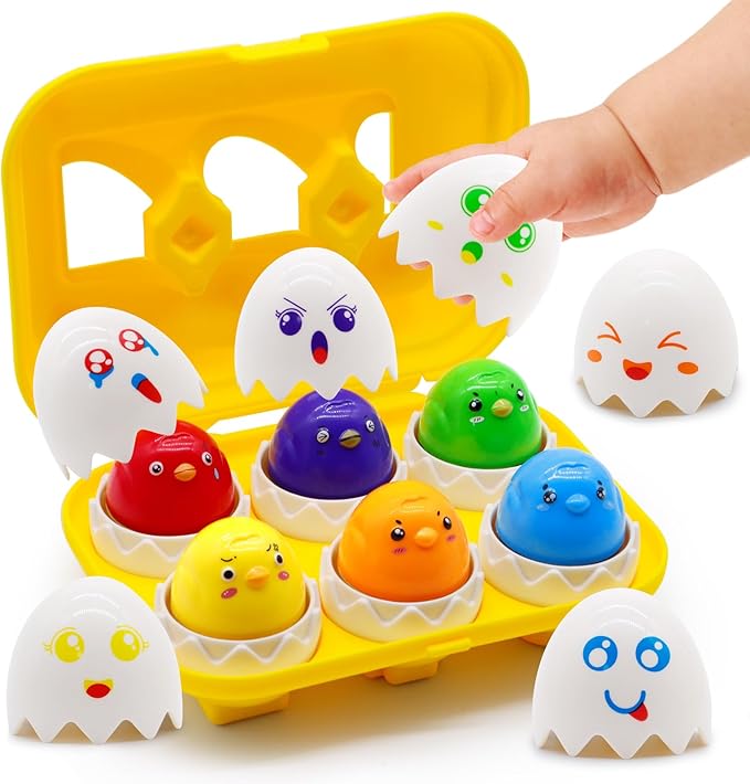 MOONTOY Easter Eggs Toy Toddler Learning Toys for 1 2 3 Year Old Girl Boy Birthday Gift Educational Montessori Matching Egg Shape Sorter Color Baby Toys 12-18 Months Easter Basket Stuffers