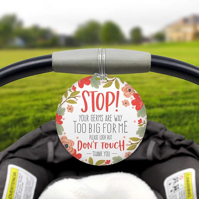 CANOPY STREET Stylish Floral Stop! Don't Touch Baby Car Seat Sign/Modern Illustrated Baby Stroller Germ Tag