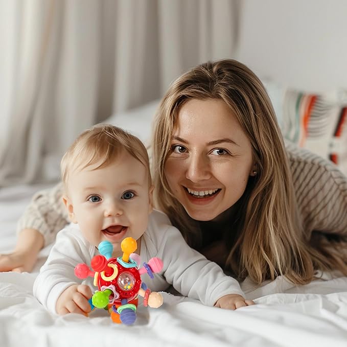 Easter Baby Teething Toys for 0-6 6-12 Months, BPA Free Food Grade Silicone Teether, Infant Sensory Chew Rattles Toys, Perfect Baby Easter Basket Stuffers & Easter Gifts, Red