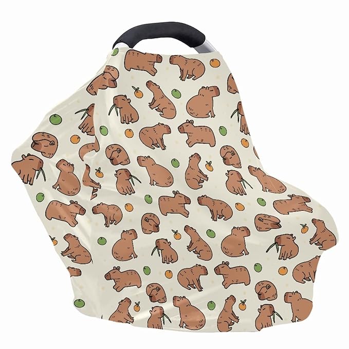 GIFTPUZZ Capybara Stretchy Baby Car Seat Cover for Baby, Multiuse for Nursing Breastfeeding Cover, Shopping Cart/High Chair/Stroller Cover, Car Seat Canopies, Boys and Girls Shower Gifts