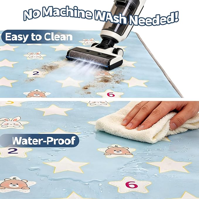 RONGFA Baby Play Mat for Floor, 71'' x 59'' Thicken Foam Padded Playmat for Tummy Time, Playpen Mat for Toddlers Infant Kids, Water-Repellent Coral Velvet, Non-Slip Bottom Safe for Crawling (Star)