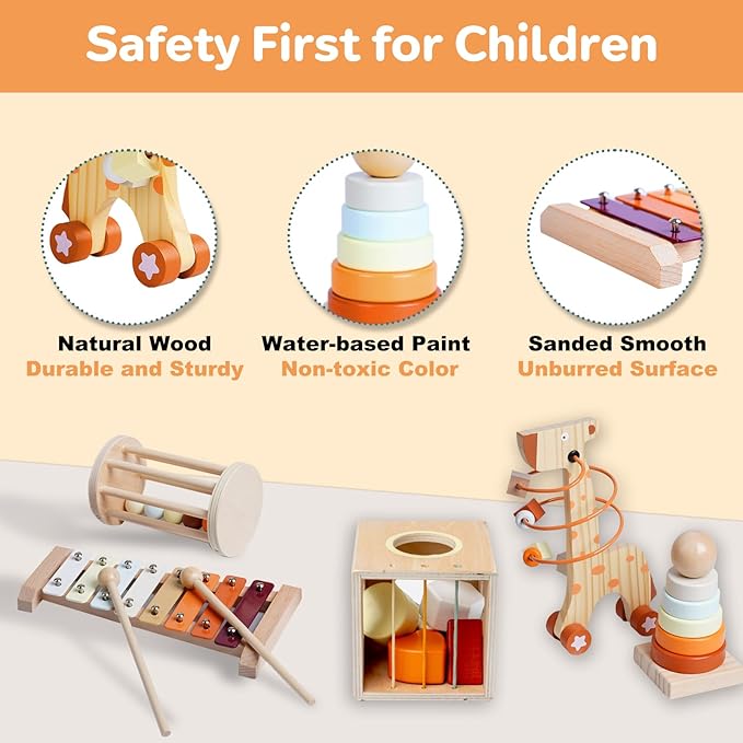 Wooden Montessori Toys for 6-12 Months,Montessori Baby Blocks Toy for 6-12-18 Months,Shape Sorting,Xylophone,Development Toys for Girls Boys Birthday Chiristmas Gifts