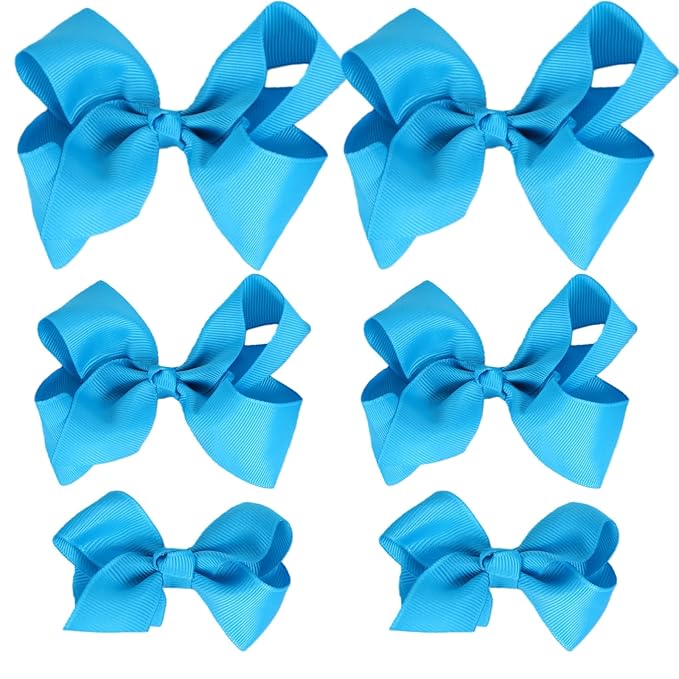 Sky Blue Bows for Girls,6PCS Hand-made Grosgrain Ribbon Hair Bows Alligator Clips Hair Accessories for Little Teen Toddler Girls Kids (Sky Blue)