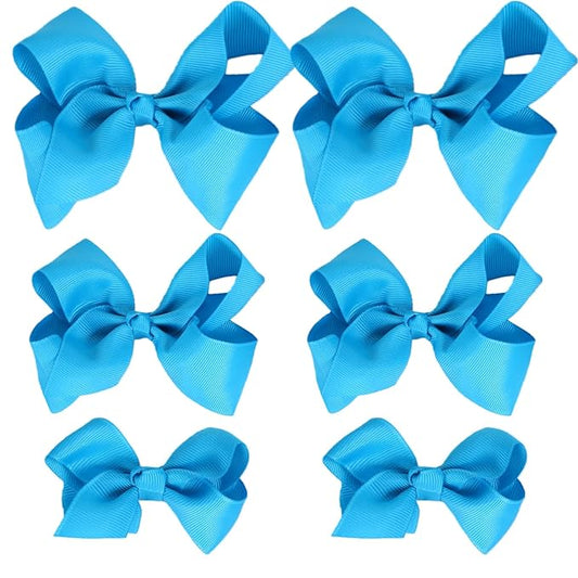 Sky Blue Bows for Girls,6PCS Hand-made Grosgrain Ribbon Hair Bows Alligator Clips Hair Accessories for Little Teen Toddler Girls Kids (Sky Blue)