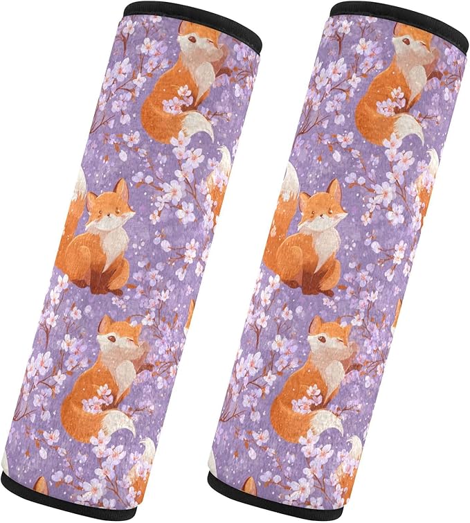 2 Pack Seatbelt Covers Seat Belt Cover Pad for Adults Boys Girls Car Seat Strap Covers Pads Cushion Universal Shoulder Strap Pad Protector for Backpack Camera Bag 10x7.7Inch Purple Sakura Blossoms and