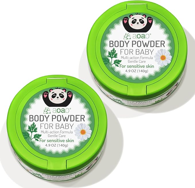 Baby Body Powder with Puff, Natural Cornstarch + Zinc Oxide Skin-Protecting Formula, Talc-Free, Soothing & Gentle Absorption, Newborn Essential, Family-Friendly, 140g/4.9oz (2Pack)