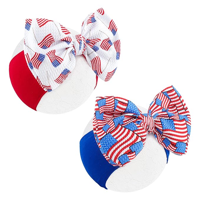 Hairband, 4th of July Baby Headband, American Flag Bow, Patriotic Headband, Red Blue White, Newborn Bows Infant Headband for Baby Girl, Toddler Headbands, 2 Count