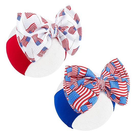 Hairband, 4th of July Baby Headband, American Flag Bow, Patriotic Headband, Red Blue White, Newborn Bows Infant Headband for Baby Girl, Toddler Headbands, 2 Count