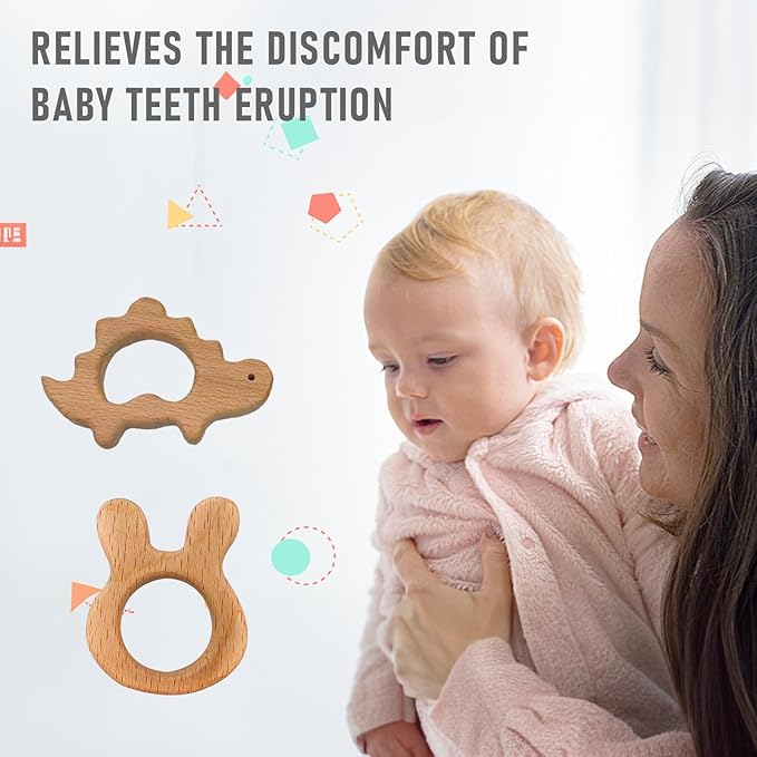 12-Pcs Baby Teether Toys,Wooden Teethers for Babies - Wooden Animal Toys, Teething Rings, Toddler Chew Toys，Baby Teething Rings and Wooden Teether Set-Suitable for Children Over 36 Months