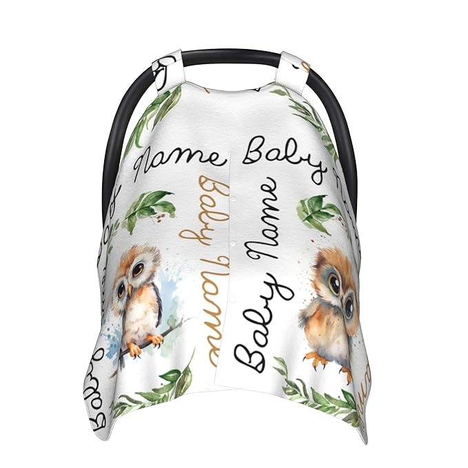 Winter Carseat Cover for Baby Personalized Owl Baby Car Seat Cover with Name Custom Minky Car Seat Canopy Boys Girls Infant Carrier Covers Nursing Cover Toddler Blanket
