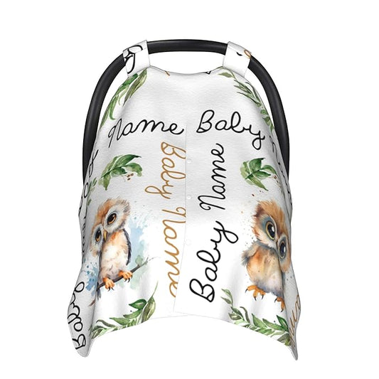 Winter Carseat Cover for Baby Personalized Owl Baby Car Seat Cover with Name Custom Minky Car Seat Canopy Boys Girls Infant Carrier Covers Nursing Cover Toddler Blanket