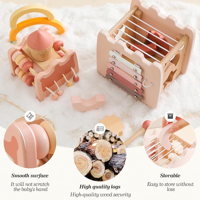 Wooden Montessori Activity Cube for Preschoolers 3-5 Multi-Sensory Learning Toy, Educational and Screen-Free Birthday for Kids
