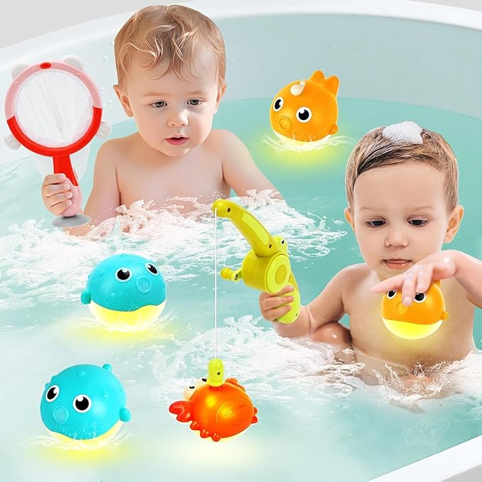 Light Up Toddler Bath Toys for Kids Ages 1- 3,7PC No Holes Baby Shower Bath Toys Set,Fun Magnetic Fishing Game Bathtub Toy,Birthday for Baby Boys Girls 1 2 3 4 5 6 Old Year
