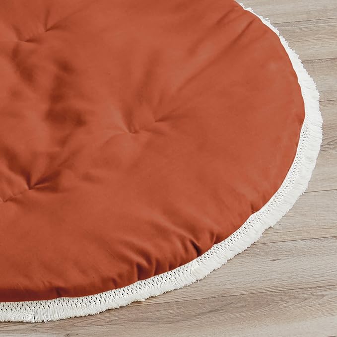 Sweet Jojo Designs Orange Boho Bohemian Boy Girl Baby Play Mat Tummy Time Activity Infant Playmat Playpen Teepee Floor Burnt Rust Ivory Off White Farmhouse Shabby Chic Designer Modern Tassel Fringe