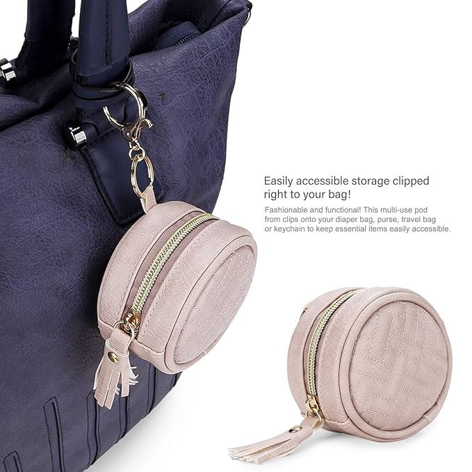MOMIGO Pacifier Case Bag - Leather Pacifier Holder with Clip for Diaper Bag Stroller Purse Charm, Holds 2 Pacifiers Outdoor Travel (Weave Pink)