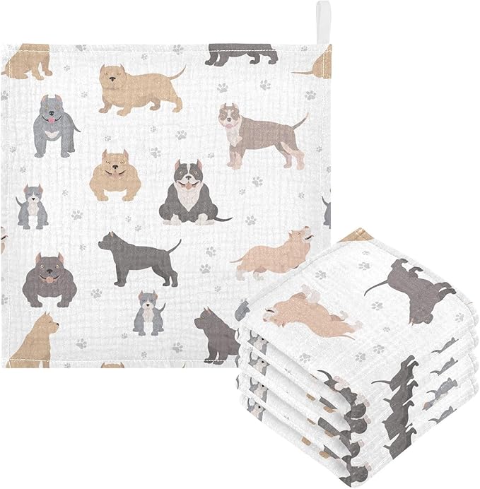 vvfelixl American Bully Dogs Baby Burp Cloths Baby Muslin Washcloths for Boys Girls Cotton Baby Face Towel for Newborn Infants Soft and Absorbent 11.8 X 11.8In, 5 Pack