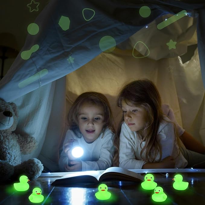 Deekin 200 Pcs 2 Inch Glow in the Dark Rubber Ducks Bulk Green Squeaky Light up Ducks Floating Bathtub Toys for Bath Bathtub Baby Shower Summer Birthday Party Favors Supplies