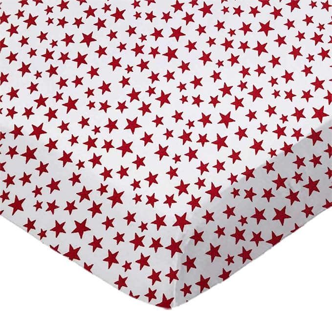 SheetWorld Baby Fitted Cradle Sheet 18 x 36 inches, 100% Cotton Woven Sheet, Unisex Boy Girl, Red Stars, Made in USA
