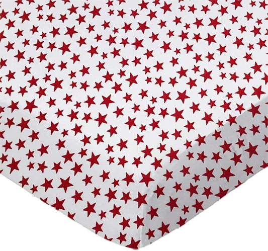 SheetWorld Baby Fitted Changing Pad Cover Sheet 16 x 33 inches, 100% Cotton Woven Sheet, Unisex Boy Girl, Red Stars, Made in USA