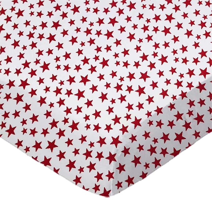 SheetWorld Baby Fitted Square Play Yard Sheet Fits Joovy 38 x 38 inches, 100% Cotton Woven Sheet, Unisex Boy Girl, Red Stars, Made in USA