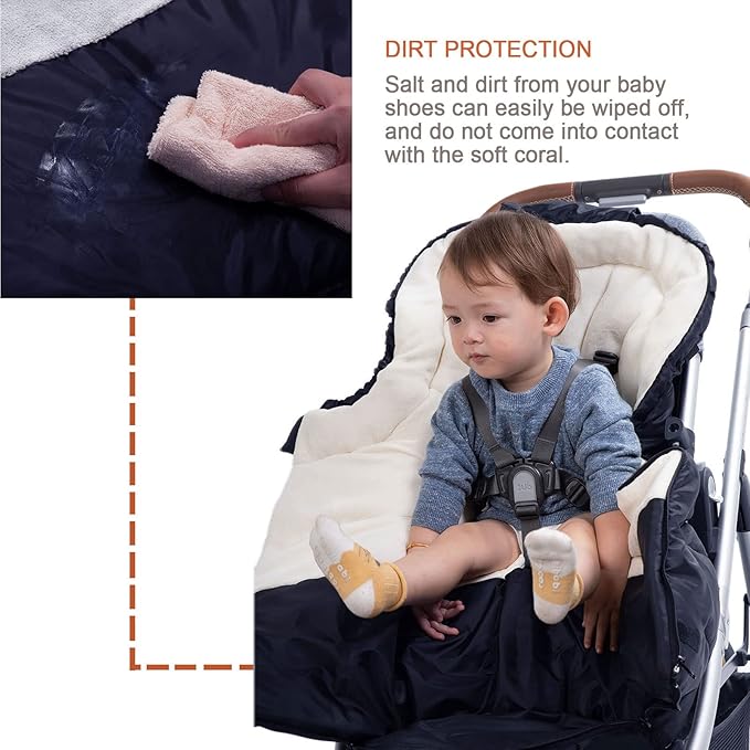 Stroller Footmuff, Winter Warm Waterproof Stroller Bunting Bag Fit All Stroller, with Non Skid Adjustable Fixing Cords and Adjust Hood, Stroller Cover for Winter/Stroller Accessory