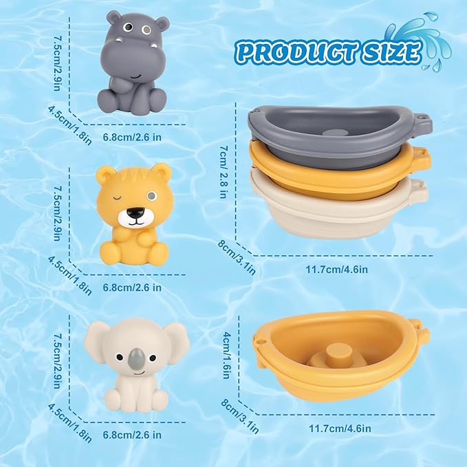 Bath Pool Toys for Toddler, Stacking Toy with 3 Boat 3 Sensory Finger Puppets, Toddler Toys Gifts for 2-4 Year Old Boy Girl, Model B