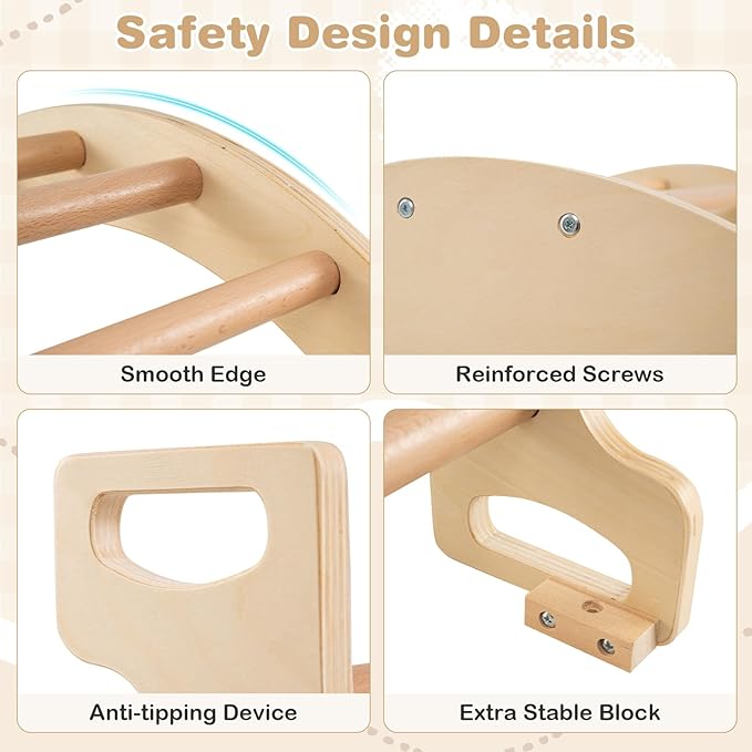 Olakids Climbing Arch for Toddlers, 4 in 1 Wooden Indoor Kids Climber Rocker Montessori Sensory Table with Foldable Storage Bin, Baby Pikler Set Gym Learning Crawling Toy for Children (Wooden)