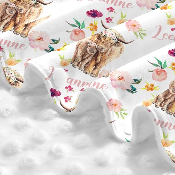 Personalized Baby Car Seat Canopy for Babies with Name, Custom Car Seat Covers for Girls, Infant Opening Minky Nursing Breastfeeding Stroller Cover Carseat Canopies for Newborn (High Land Cow)