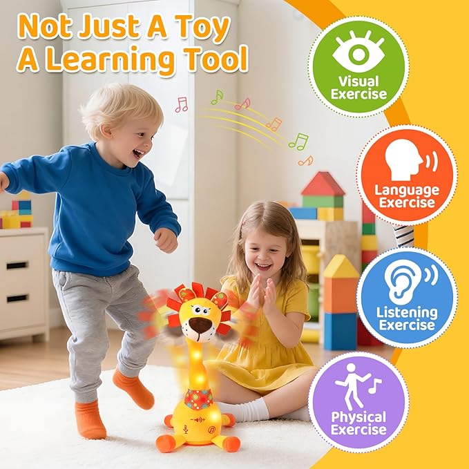 Dancing Talking Lion Baby Toy, Adjustable Volume Interactive Mimicking Toy Singing Recording Repeating What You Say Lion Toy, Musical Birthday Gift for Grandkids Infants Toddlers(Orange)