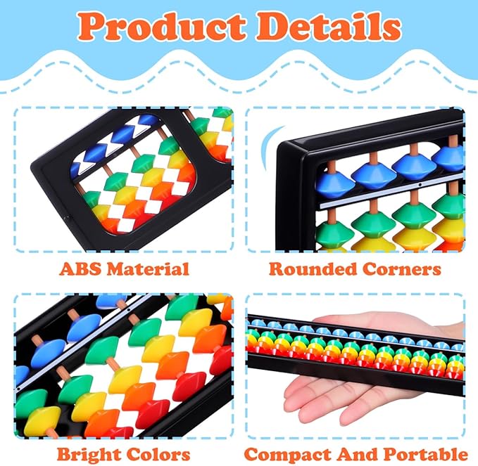 Alipis Arithmetic Abacus Math Counting Toy 17 Digits Rods with Colorful Beads, Chinese Abacus Mathematics Learning Aid Tool