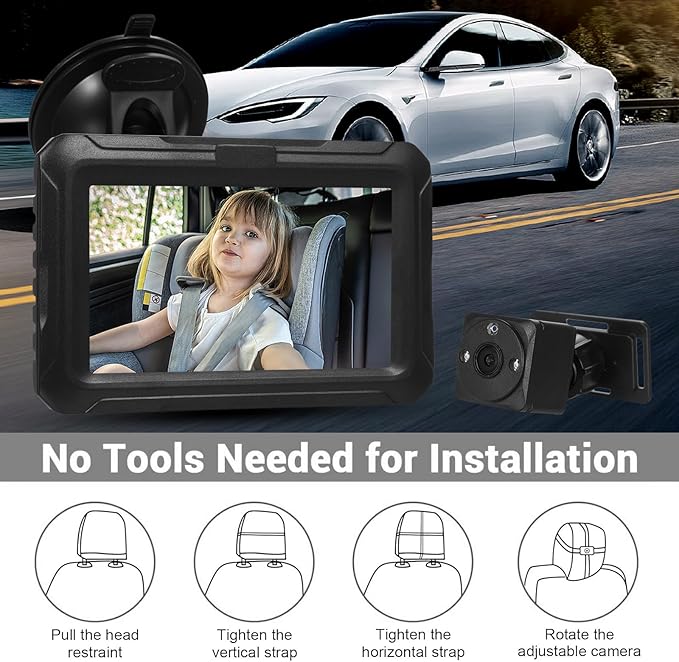 Shkalacar Baby Car Mirror Safely Monitor Infant Child, 4.3'' HD 1080P Infant Car Seat Camera Rear Facing Backseat Camera with Wide Clear View for Kids Pets