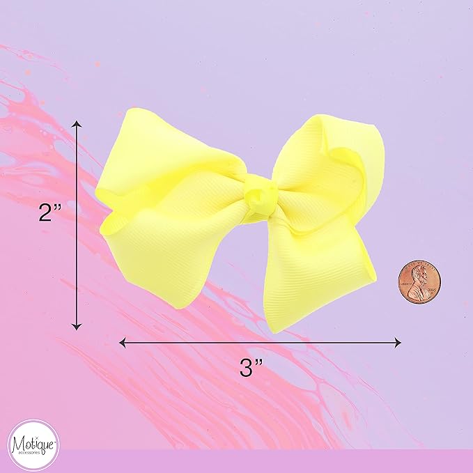 3 Inch Grosgrain Bow for Little Girls- Set of 2 (Yellow)