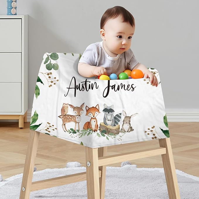 Personalized Baby Car Seat Cover Stroller Canopy: Custom Name Newborn Baby Boy Girl Elastic Animals Nursing Cover for Moms First Birthday Gift Woodland(one Size)