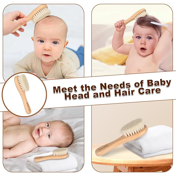 DEBETOOL Baby Hair Brush, 2 Packs - Natural Wooden Brush with Premium Goat Bristle, Ideal for Newborns & Toddlers, Promotes Healthy Hair Growth, Prevents Scalp Irritation, Off-white