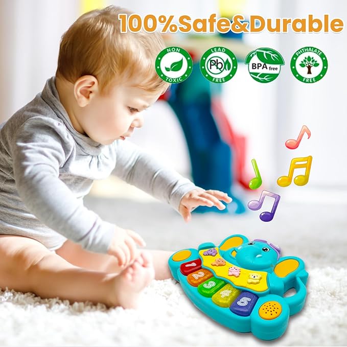 Baby Piano Toy, 6-12 Months Light Up Music Baby Toys for 0 3 6 9 Months, Early Learning Educational Boys Girls Gifts (Elephant)
