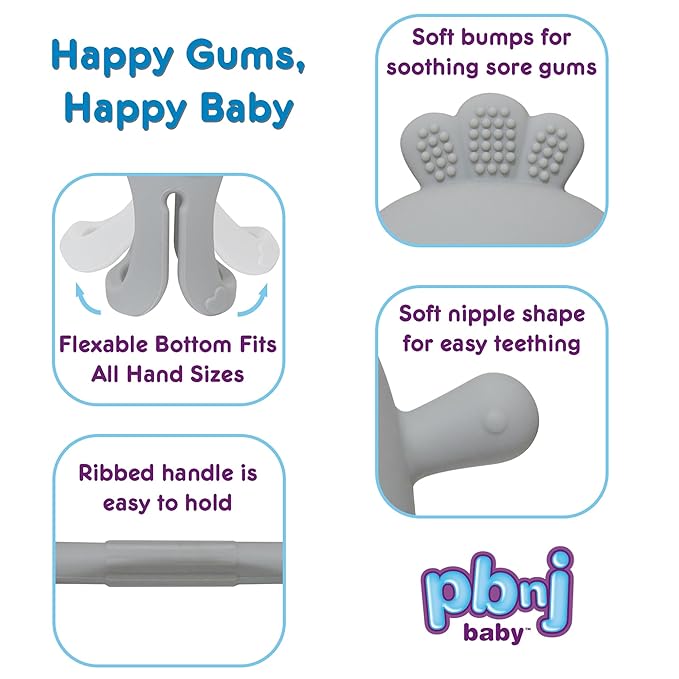 PBnJ Baby Teething Mittens for Babies 0-6 Months, 2 Pack Silicone Teething Mitten with 3 Textures & Crinkle Sound, BPA-Free Teether Glove for Teething Relief, Adjustable Baby Teething Toys 3-6 Months