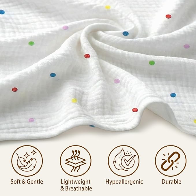 100% Organic Muslin Cotton Car Seat Cover 35 x 50 Inches Soft Touch Breathable Canopy, Protective Car Seat Cover Baby All Seasons Lightweight Car Seat Cover Travel Comfort (Multi-Color Dots)