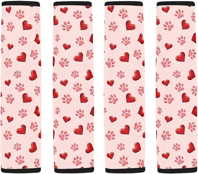 UNICEU Red Love Heart Dog Paw Car Seat Belt Cover Set of 2,Comfortable Soft Seatbelt Shoulder Protection Pads for Women