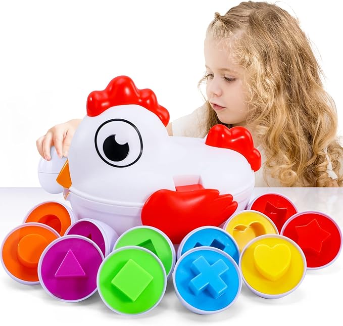Toddlers Easter Chicken Eggs Matching Toys for Boys Girls 2 3 4 5 Years, Colors & Shape Matching Game, Preschool Sensory Fine Motor Skills Development Toy, Birthday Gifts for Baby Boys Girls