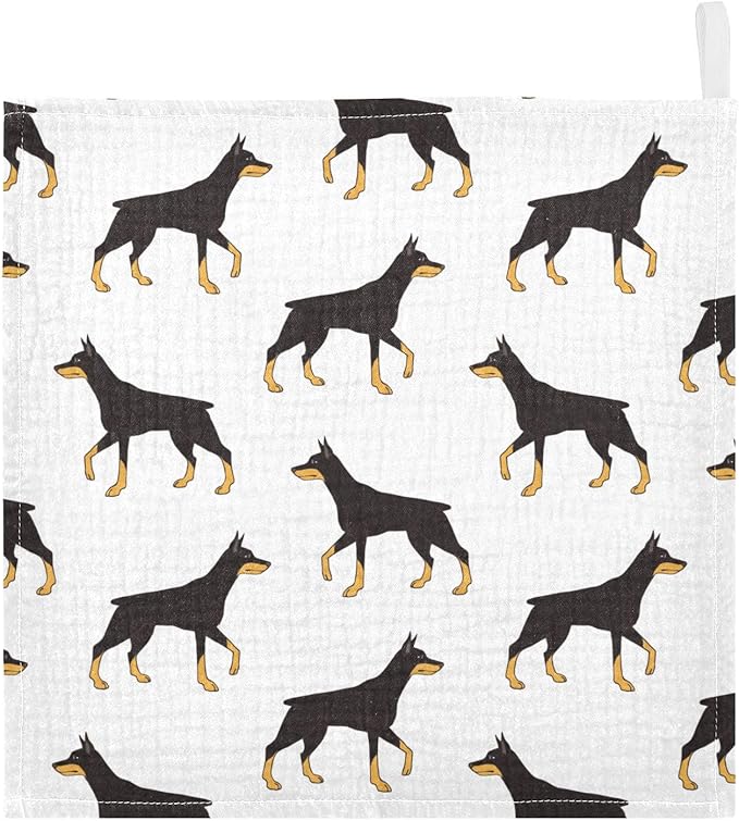 vvfelixl Colored Doberman Dog Baby Burp Cloths Baby Muslin Washcloths for Boys Girls Cotton Baby Face Towel for Newborn Infants Soft and Absorbent 11.8 X 11.8 in, 5 Pack