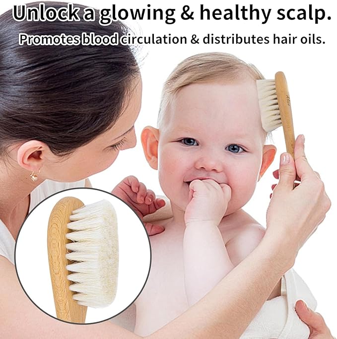 Personalized Wooden Hair Brush Set with Soft Goat Bristles - Perfect for Newborns and Toddlers, Cradle Cap Brush Included
