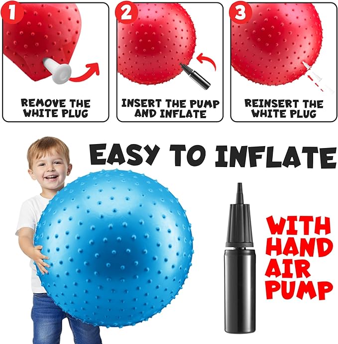 PlayBolt Jumbo 18-Inch Playground Balls (2 Pack, Red & Blue) - Giant Large Inflatable Rubber Kickball for Kids and Toddlers, Boys & Girls Backyard, Sports, Gym, Recess, Indoor & Outdoor Games w/Pump