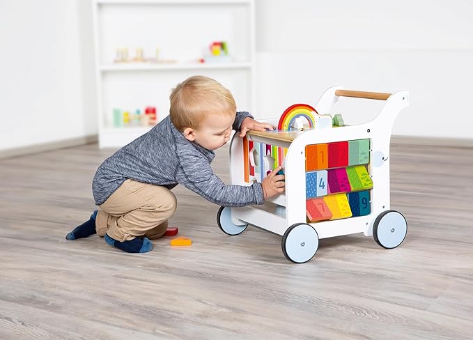 Small Foot Wooden Toys Premium Sweet Elephant Baby Walker & 5-in-1 Activity Center Designed for Toddlers 12+ Months
