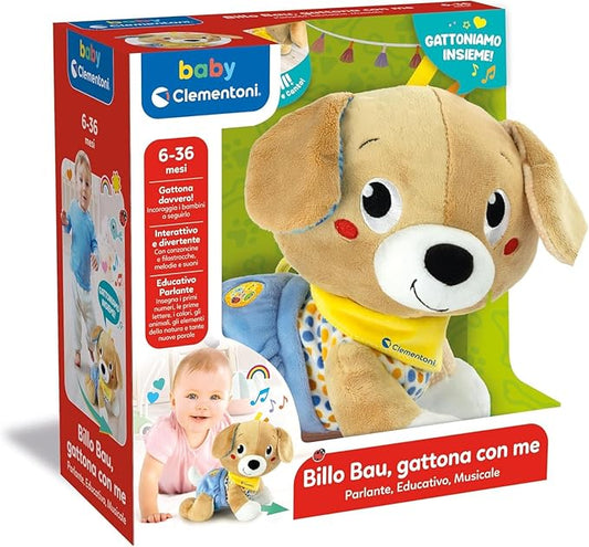 Clementoni Baby Billo Build Cat With Me Plush Animal Learning Crawling Children's Play 6-36 Months Learning Numbers Words Animal Trips Italian Language 17986