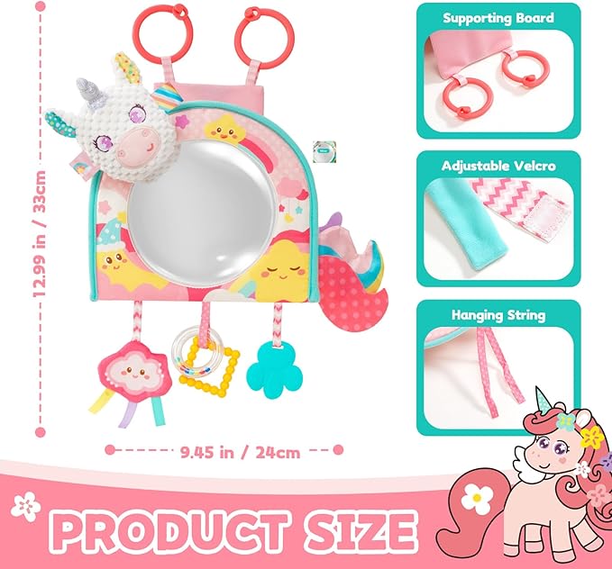 Koty Car Seat Toy - Kick and Play Activity Center with Mirror,Teether and Crinkle, Fun Travel Baby Toy for Rear Car Seat, Easier Drive with Newborns, Babies, Hanging Toys for Infants 0-6-12-18 Months