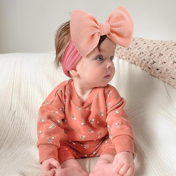5Pcs Soft Stretchy Baby Girl Headbands 6’’ Nylon Hair Bows for Girls Toddler Hair Accessories Newborn Infant Headband Bows