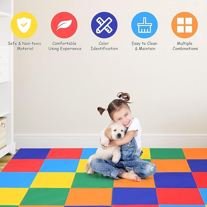 Fireflowery Baby Play Mats for Floor, Waterproof & Tummy Time Mat, 58 x58 Extra Large Play Mat for Playpen, Non Slip Thick Foam Foldable Crawling Mat, Baby Activity Mat for Infants, Toddlers
