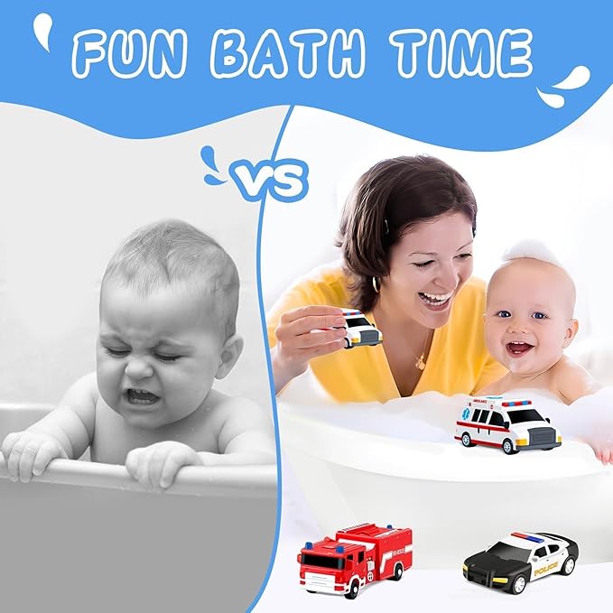 Bath Toys for Kids Ages 1-3-5, Car No Hole Bath Toys Toddlers 2-4, Baby Toddler Easter Egg Fillers Easter Basket Stuffers Baby Shower Pool Toys Bathtub Water Toys Basket Fillers Boy Pretend Playset